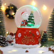 Musical New Year's snow globe rot. backlit "Santa Claus with gifts"
